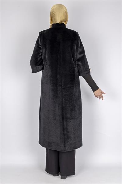 Kışlık Kadın Uzun Tay Tüyü Kaban Siyah OTW36307