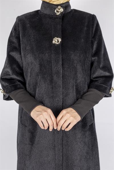 Kışlık Kadın Uzun Tay Tüyü Kaban Siyah OTW36307