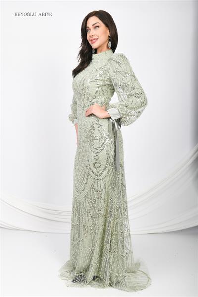 Kolları Bağlamalı Abiye Elbise Yeşil OTW6105