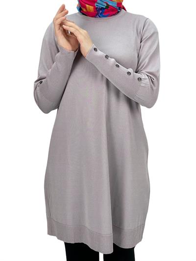 Kolları Düğmeli Merserize Triko Tunik Pudra OTW2769,2