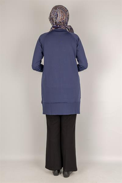 Kolları Düğmeli Ribanalı Merserize Tesettür Tunik İndigo OTW1002