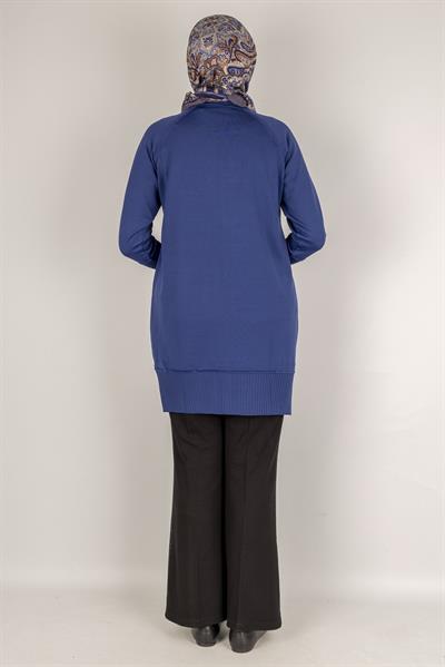Kolları Düğmeli Ribanalı Merserize Tesettür Tunik Saks OTW1002