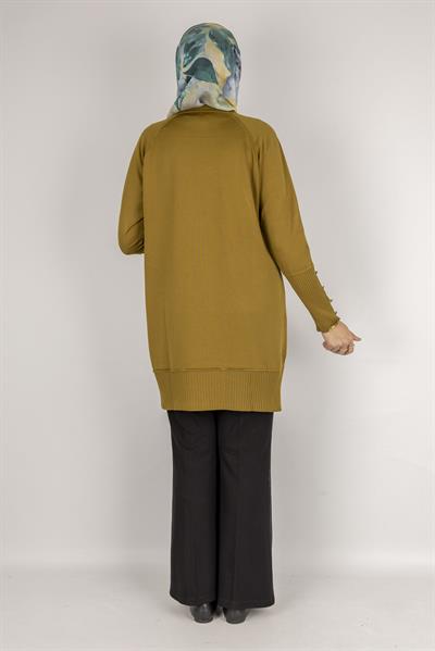 Kolları Düğmeli Ribanalı Merserize Tesettür Tunik Hardal OTW1002