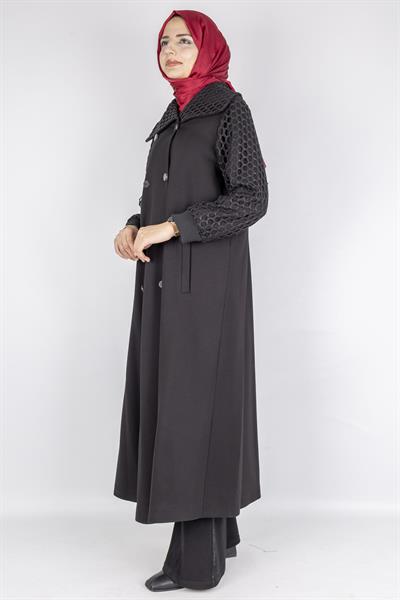 Kolları File Detaylı Tesettür Kap Siyah OTW1592