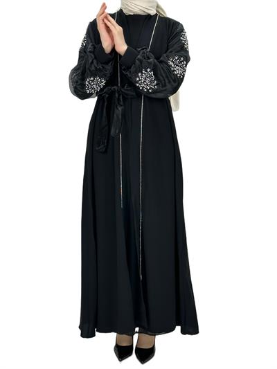 Kolları İncili Abaya Siyah OTW4275