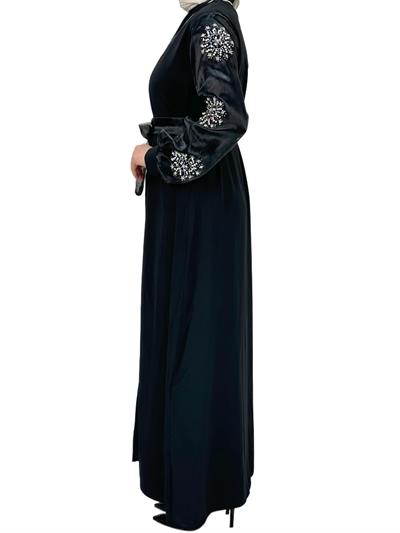 Kolları İncili Abaya Siyah OTW4275