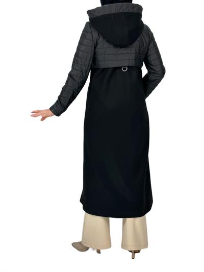 Kolları Paraşüt Kaşe Kaban Siyah OTW36201