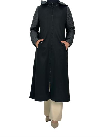 Kolları Paraşüt Kaşe Kaban Siyah OTW36201