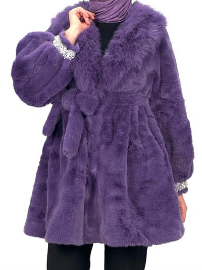 Kolu İncili Kürklü Kaban Lila OTW3036