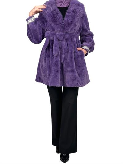 Kolu İncili Kürklü Kaban Lila OTW3036