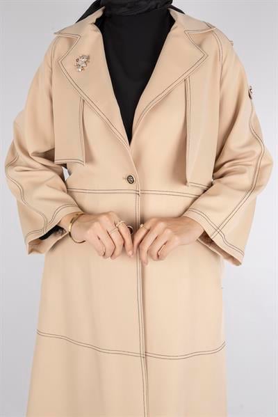 Kontrast Dikiş Detaylı Modern Tesettür Kap Vizon OTW4029