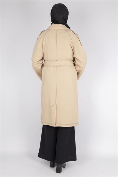 Kontrast Dikiş Detaylı Modern Tesettür Kap Vizon OTW4029