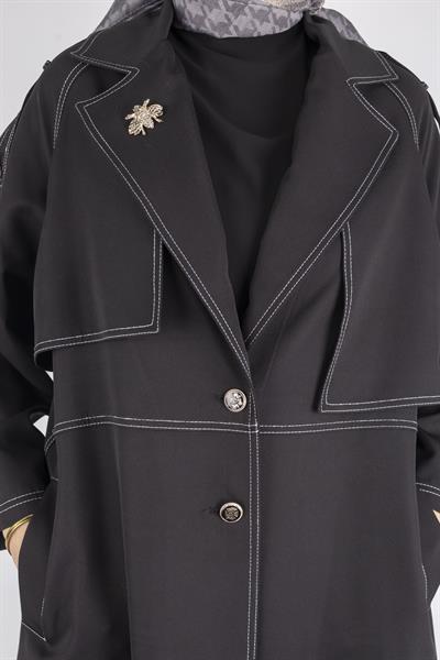 Kontrast Dikiş Detaylı Modern Tesettür Kap Siyah OTW4029