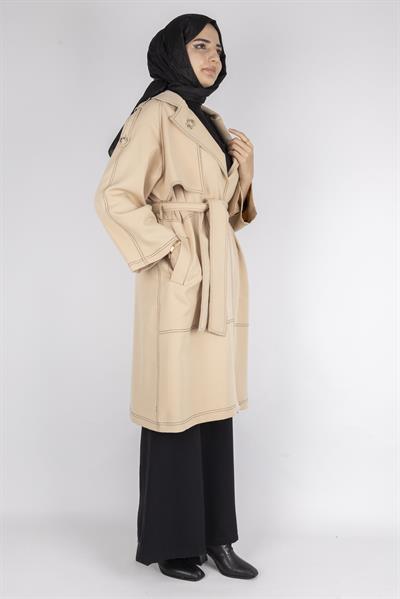 Kontrast Dikiş Detaylı Modern Tesettür Kap Vizon OTW4029