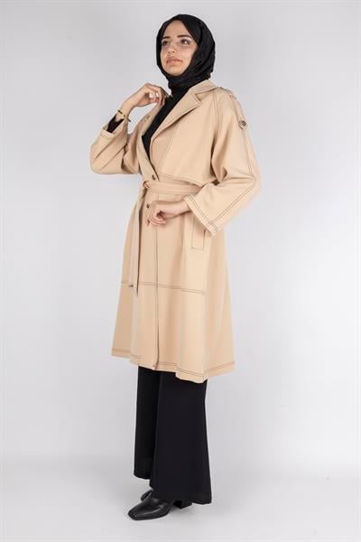 Kontrast Dikiş Detaylı Modern Tesettür Kap Vizon OTW4029