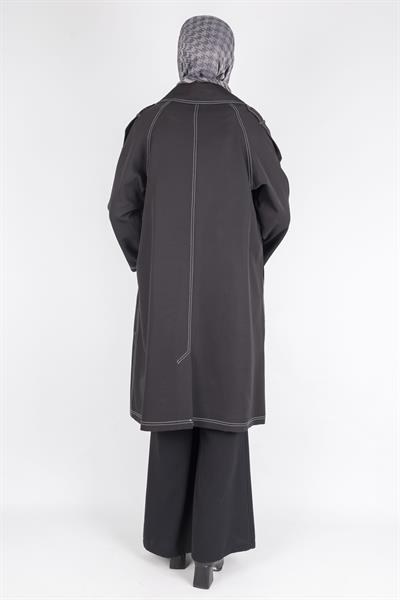 Kontrast Dikiş Detaylı Modern Tesettür Kap Siyah OTW4029