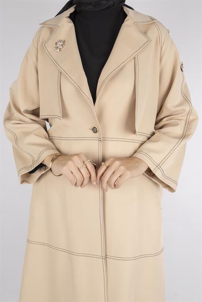 Kontrast Dikiş Detaylı Modern Tesettür Kap Vizon OTW4029