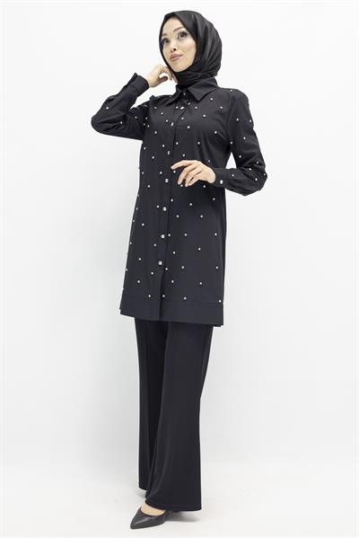 Koton İncili Gömlek Siyah OTW2148