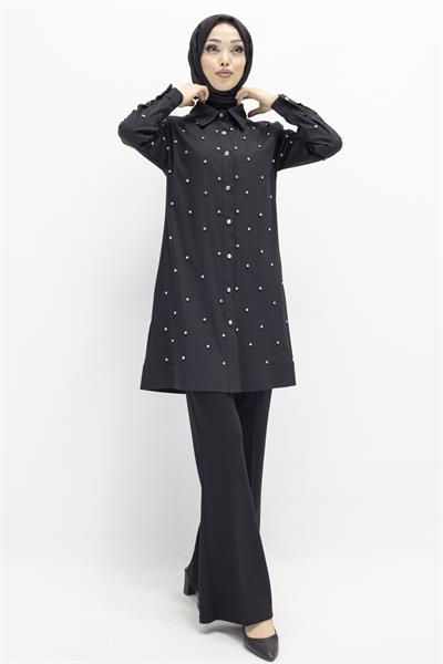 Koton İncili Gömlek Siyah OTW2148