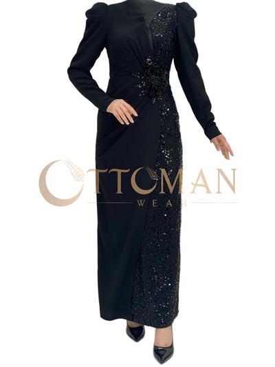 Krep Abiye Elbise Siyah OTW40107