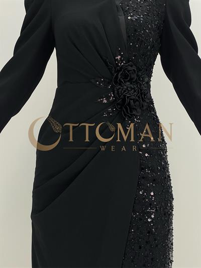 Krep Abiye Elbise Siyah OTW40107