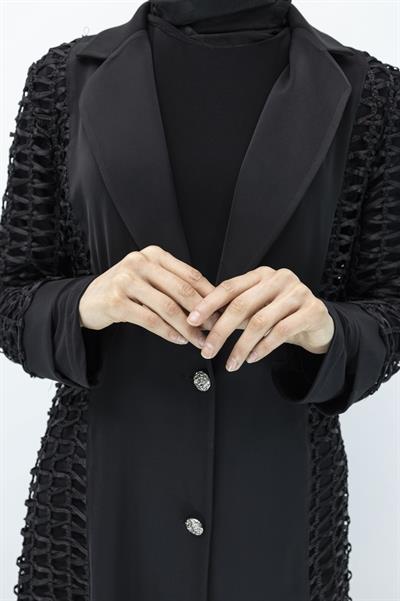 Krep Kumaş İçlik ve File Kap İkili Takım Siyah OTW25145