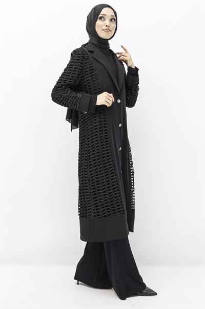 Krep Kumaş İçlik ve File Kap İkili Takım Siyah OTW25145