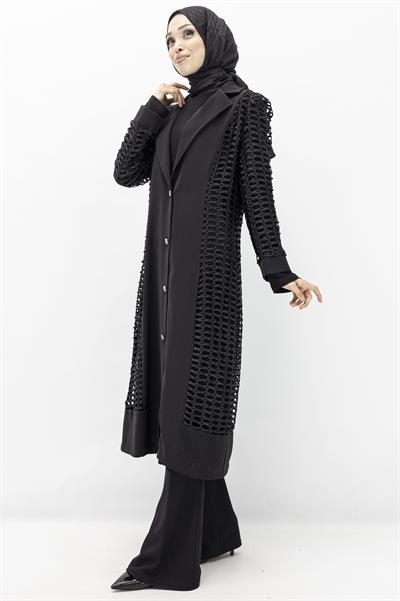 Krep Kumaş İçlik ve File Kap İkili Takım Siyah OTW25145