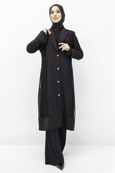 Krep Kumaş İçlik ve File Kap İkili Takım Siyah OTW25145