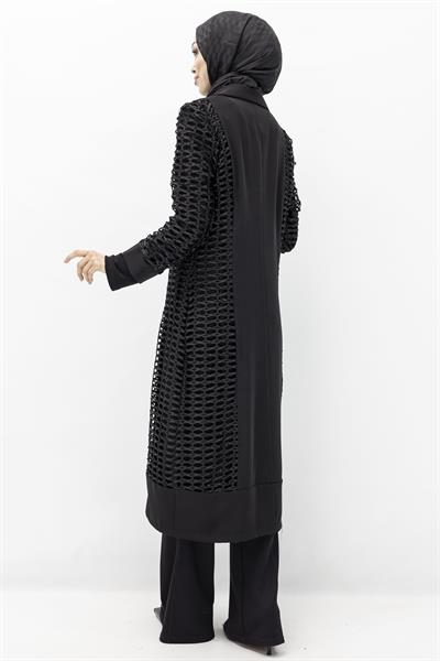 Krep Kumaş İçlik ve File Kap İkili Takım Siyah OTW25145