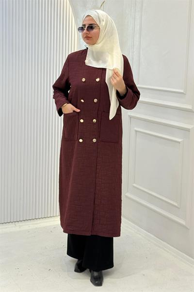 Kruvaze Yaka Kapitone Büyük Beden Kap Bordo OTW5191