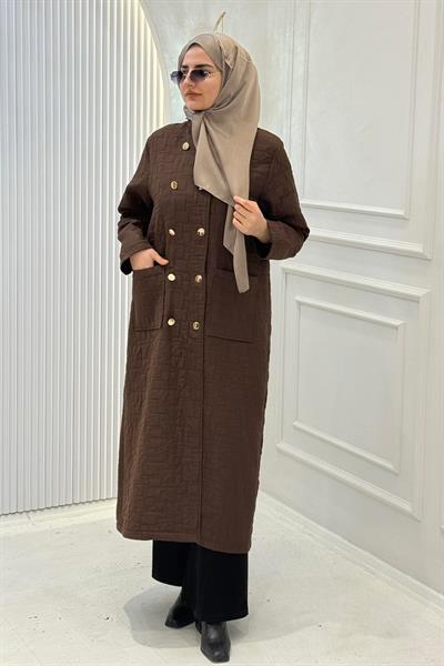 Kruvaze Yaka Kapitone Büyük Beden Kap Kahve OTW5191