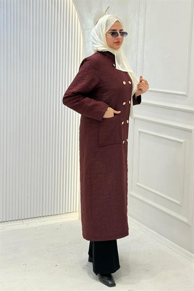 Kruvaze Yaka Kapitone Büyük Beden Kap Bordo OTW5191