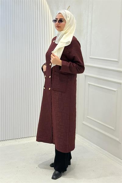 Kruvaze Yaka Kapitone Büyük Beden Kap Bordo OTW5191