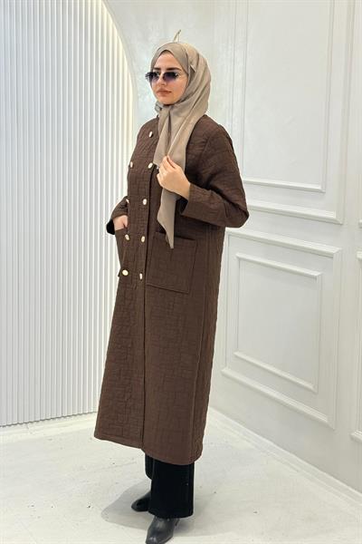 Kruvaze Yaka Kapitone Büyük Beden Kap Kahve OTW5191