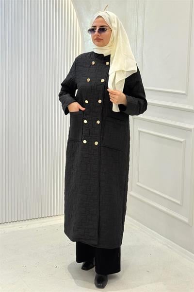 Kruvaze Yaka Kapitone Büyük Beden Kap Siyah OTW5191