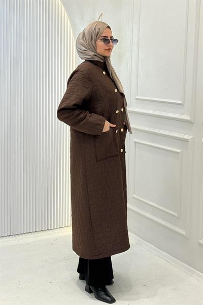Kruvaze Yaka Kapitone Büyük Beden Kap Kahve OTW5191