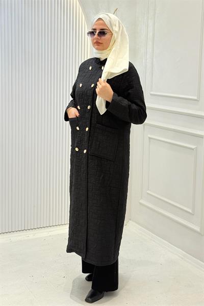 Kruvaze Yaka Kapitone Büyük Beden Kap Siyah OTW5191