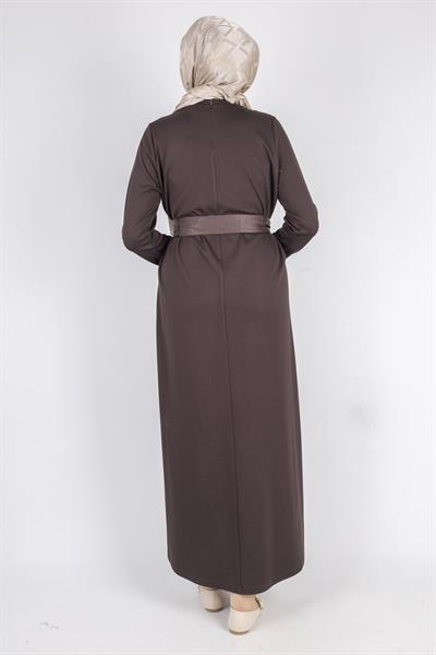 Kurdele Kuşak Ve Taş Detaylı Elbise Kahve OTW1741
