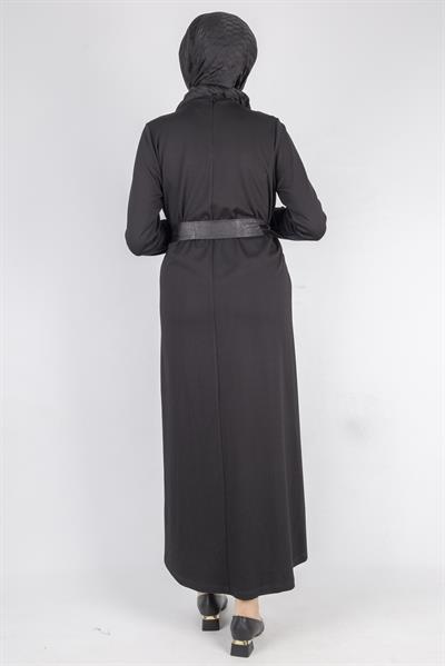 Kurdele Kuşak Ve Taş Detaylı Elbise Siyah OTW1741