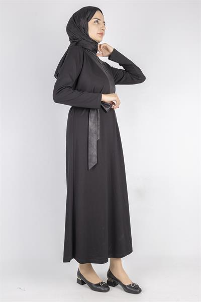 Kurdele Kuşak Ve Taş Detaylı Elbise Siyah OTW1741