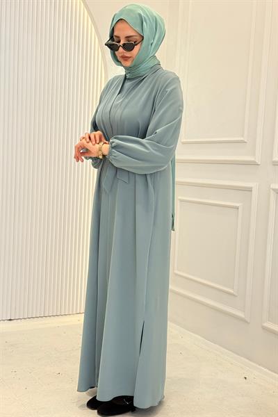 Kuşaklı Abaya Takım Su Yeşili OTW8630