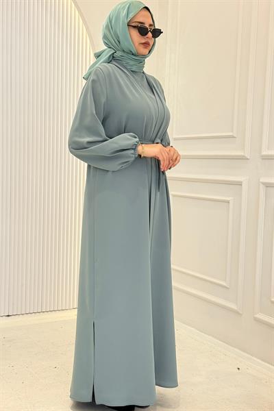 Kuşaklı Abaya Takım Su Yeşili OTW8630