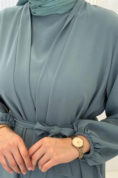 Kuşaklı Abaya Takım Su Yeşili OTW8630