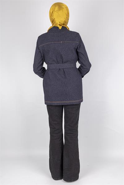 Kuşaklı Cepli Denim Ceket Mavi OTW9263