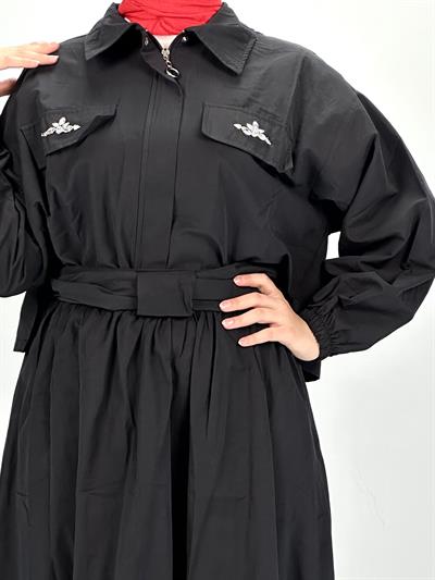 Kuşaklı Etekli Takım Siyah OTW6366