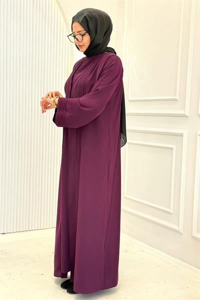 Kuşaklı Tesettür Abaya Takım Mor OTW8628