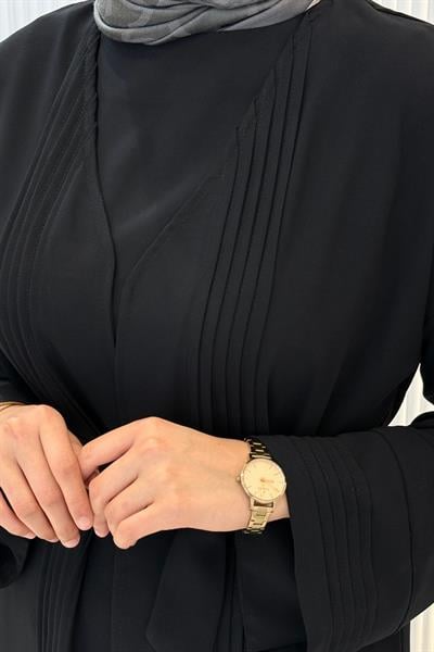 Kuşaklı Tesettür Abaya Takım Siyah OTW8628