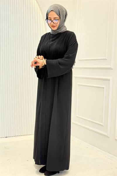 Kuşaklı Tesettür Abaya Takım Siyah OTW8628