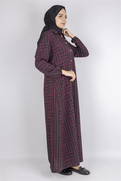 Labirent Desen Salaş Elbise Bordo OTW2191